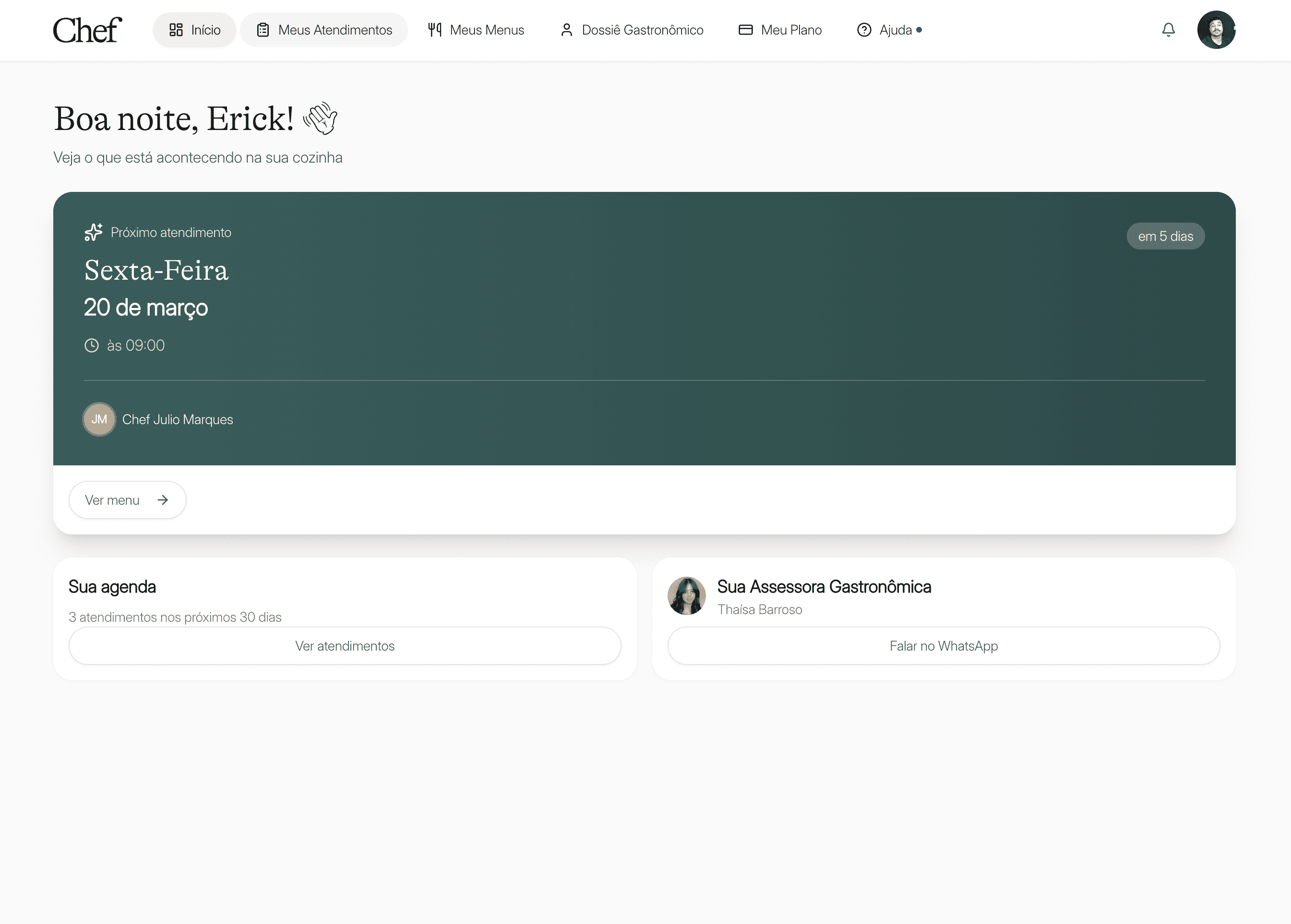 Plataforma Chef - visão desktop